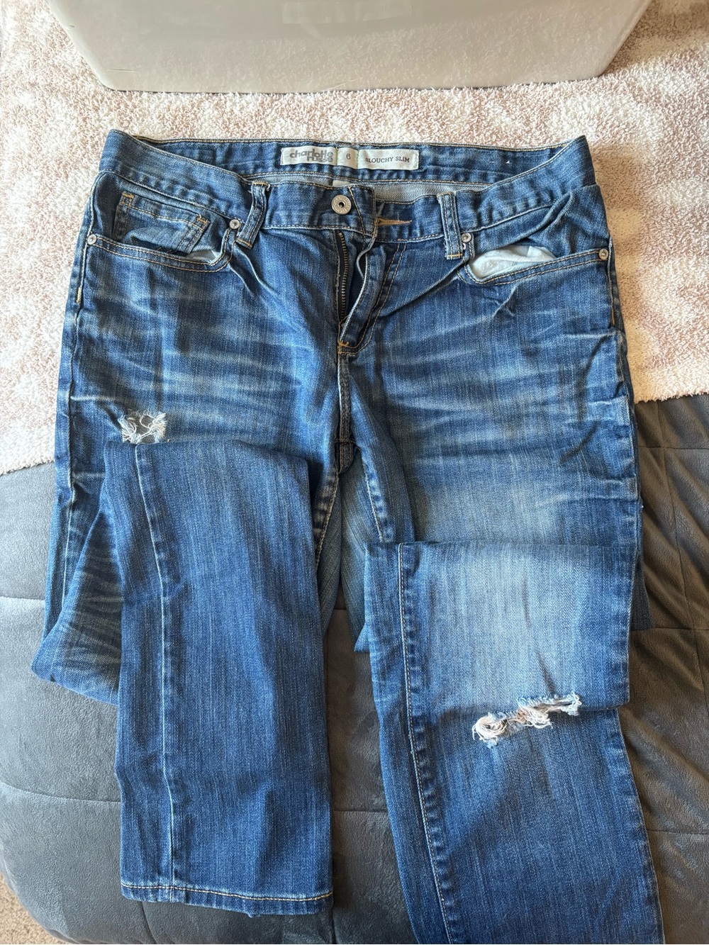 Charlotte Russe Women's Blue Distressed Boyfriend Jeans